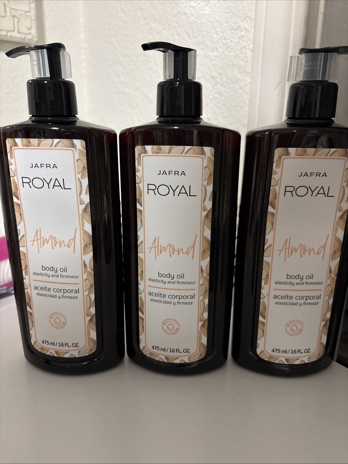 3 PACK JAFRA ROYAL ALMOND RICH BODY OIL  16.OZ 475 mil New. Fresh. Sealed.