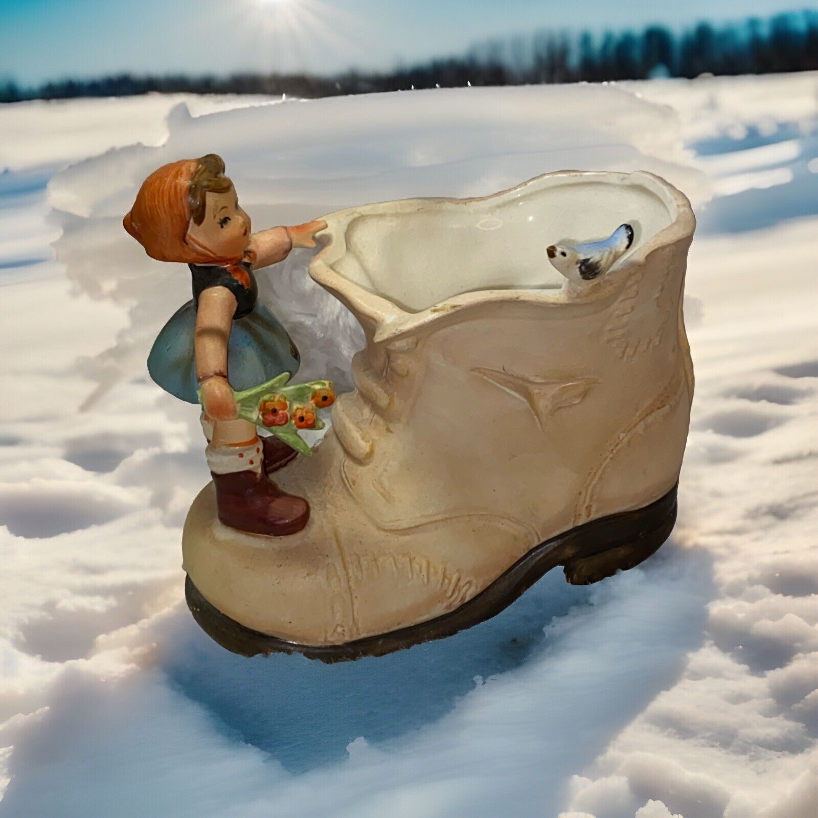 Vintage Inarco #E-460 Shoe Planter Of Little Girl Standing On Toe  With Flowers