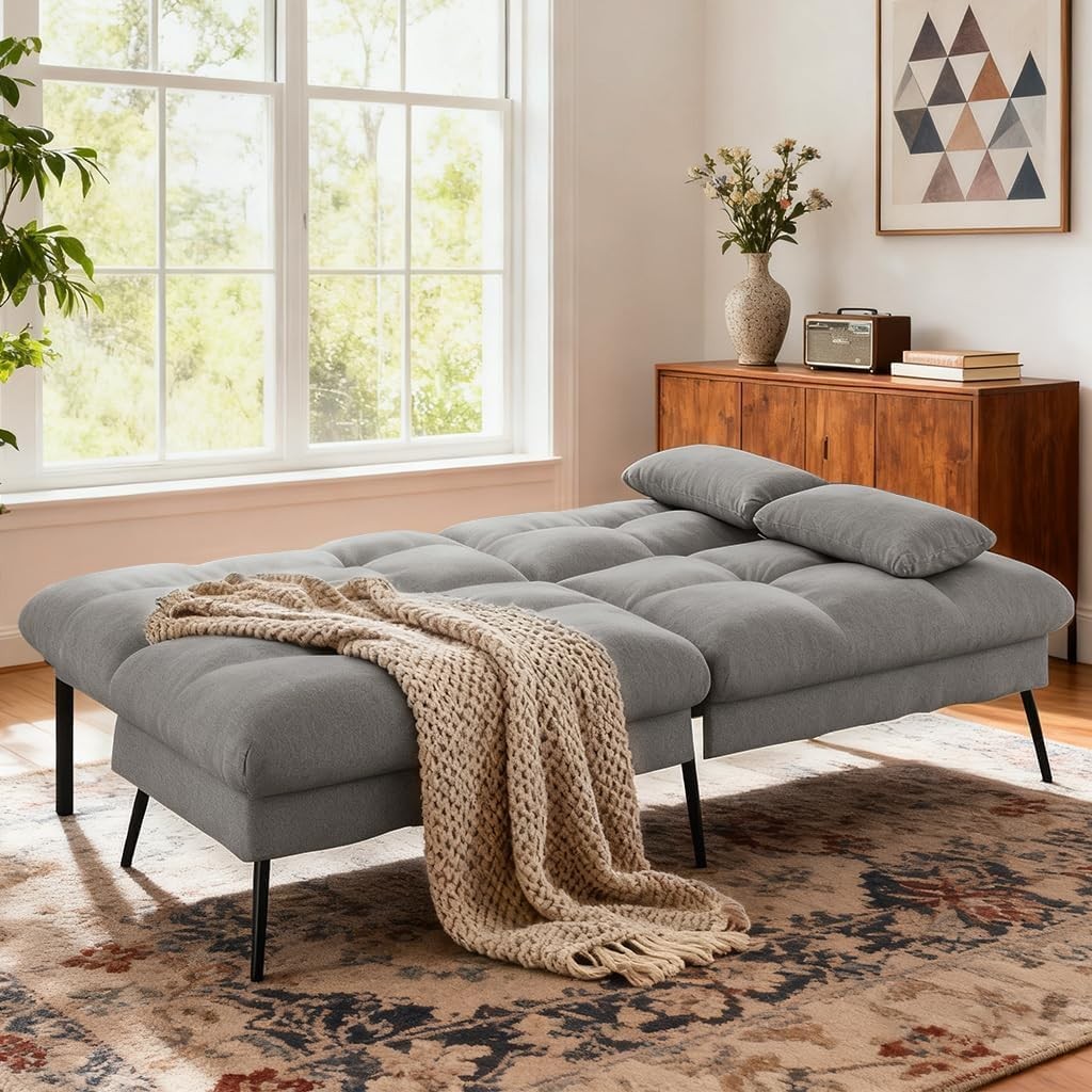 Convertible Futon Sofa Bed 72″Fabric Futons Couch W/ Adjustable Backrest Folding