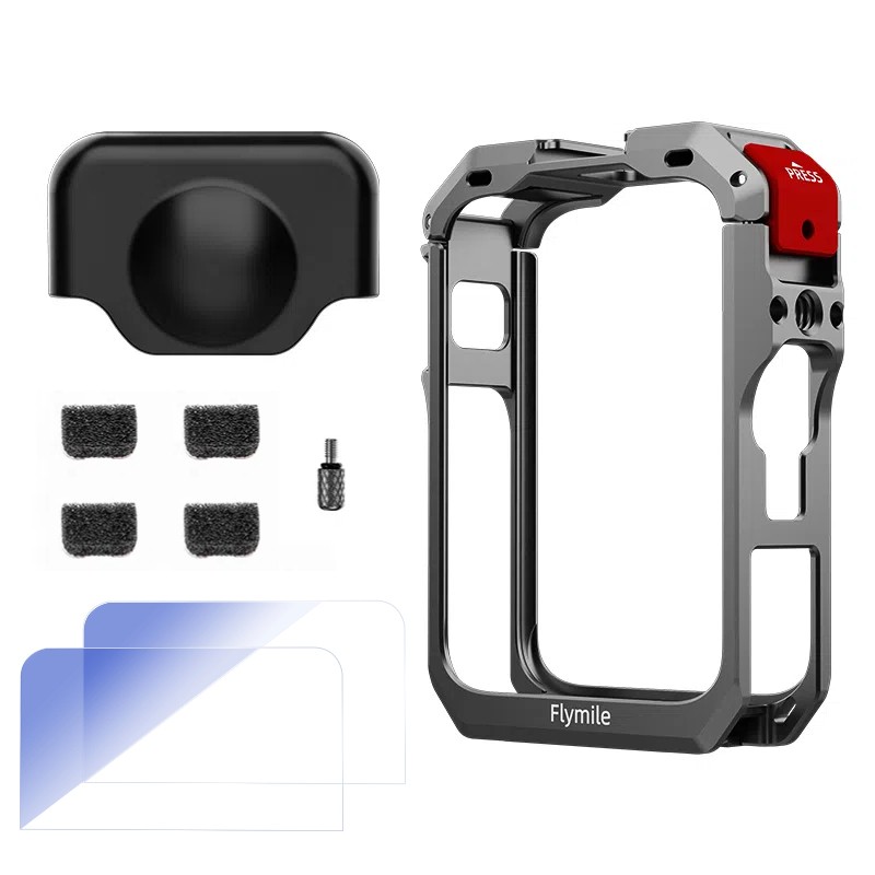 For DJI Osmo 360 Camera Rabbit Cage Metal Frame Case w/ Lens Cover Tempered Film