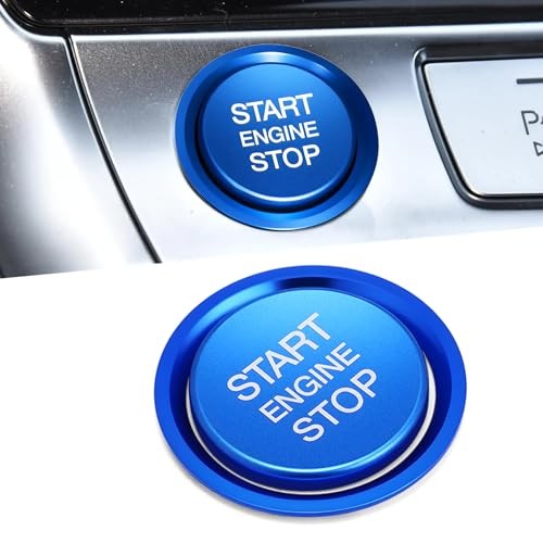 Car Push Start Button Cover, Start Stop Button Cover, Aluminum Auto Key Blue