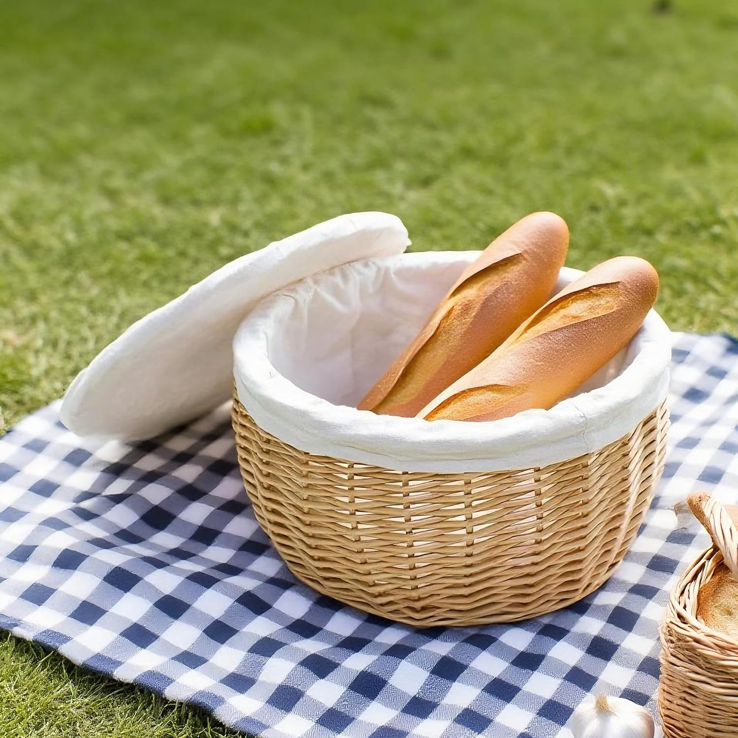 Wicker Bread Basket Serving with Lid & Removable Lining, Sourdough Proofing Bask