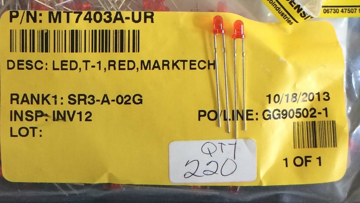 MT7403A-UR-A MARKTECH LED RED CLEAR 3.0MM ROUND T/H ROHS 44 PIECES