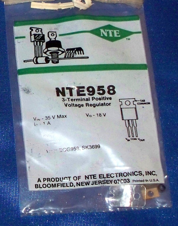 NTE Electronics NTE958 3–Terminal Positive Voltage Regulator 18V
