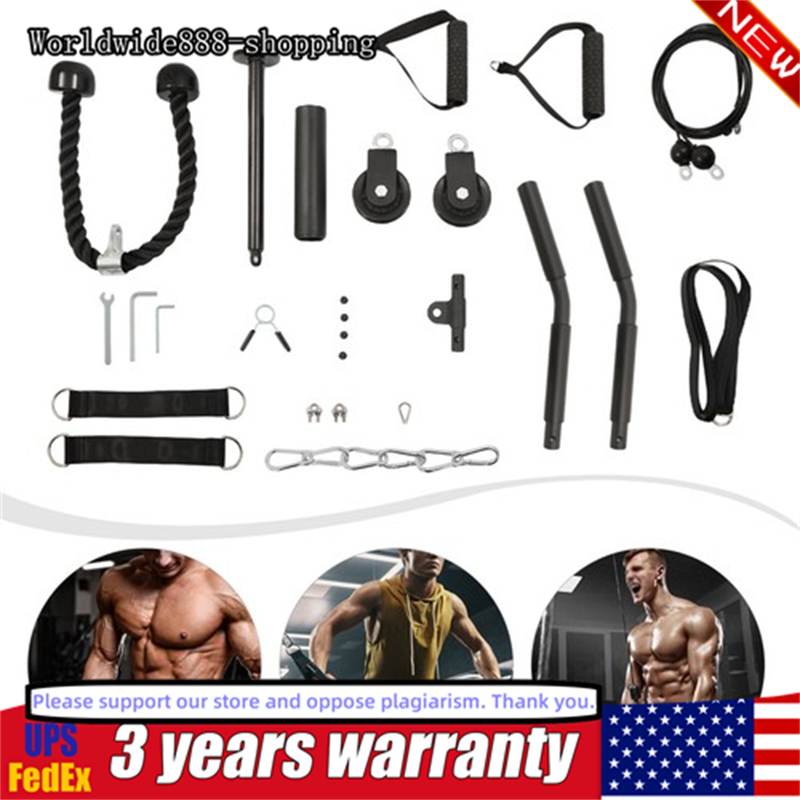Fitness Cable LAT Pulley System Pull Down Machine Attachments Workout Equipment