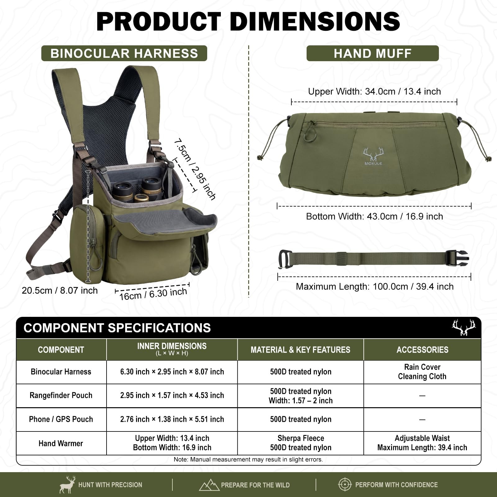 MOXULE Binocular Harness Chest Pack: Bino Case with One Size Fits Most, Green