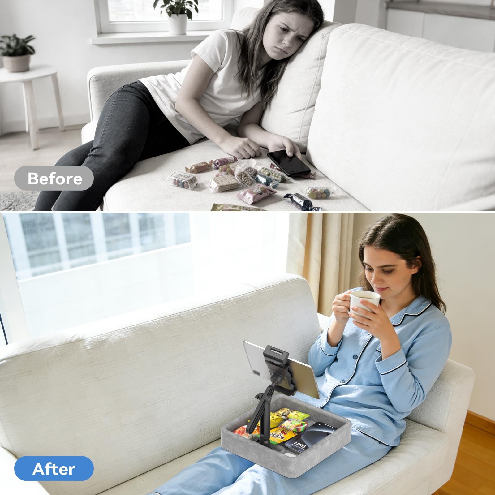 Tablet Pillow Stand - Multi-Angle Adjustable iPad Holder for Lap, Bed and Des...
