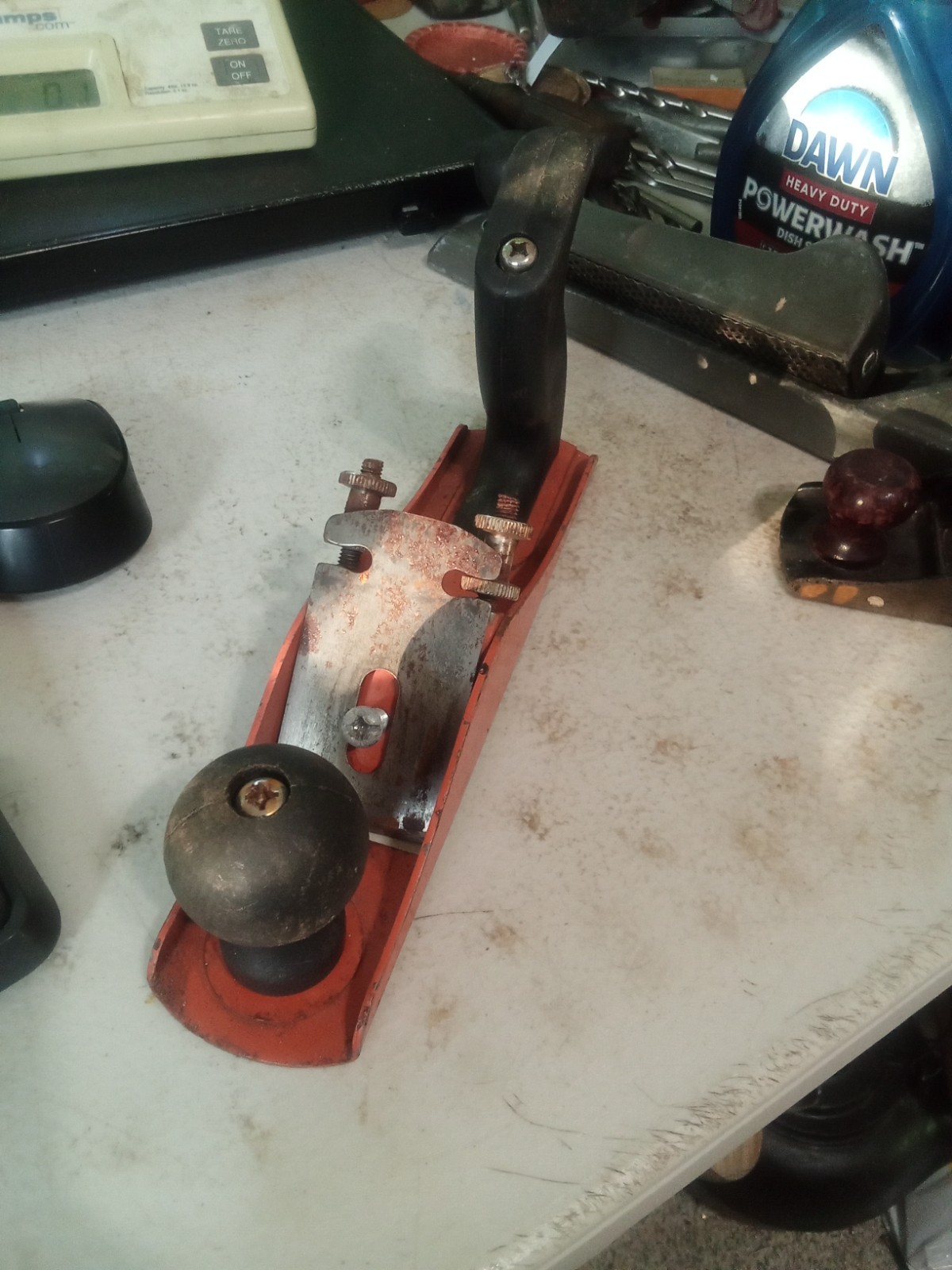 Vintage Carpemter's Hand Wood Plane - Orange base - Wood Handles - 9" Long