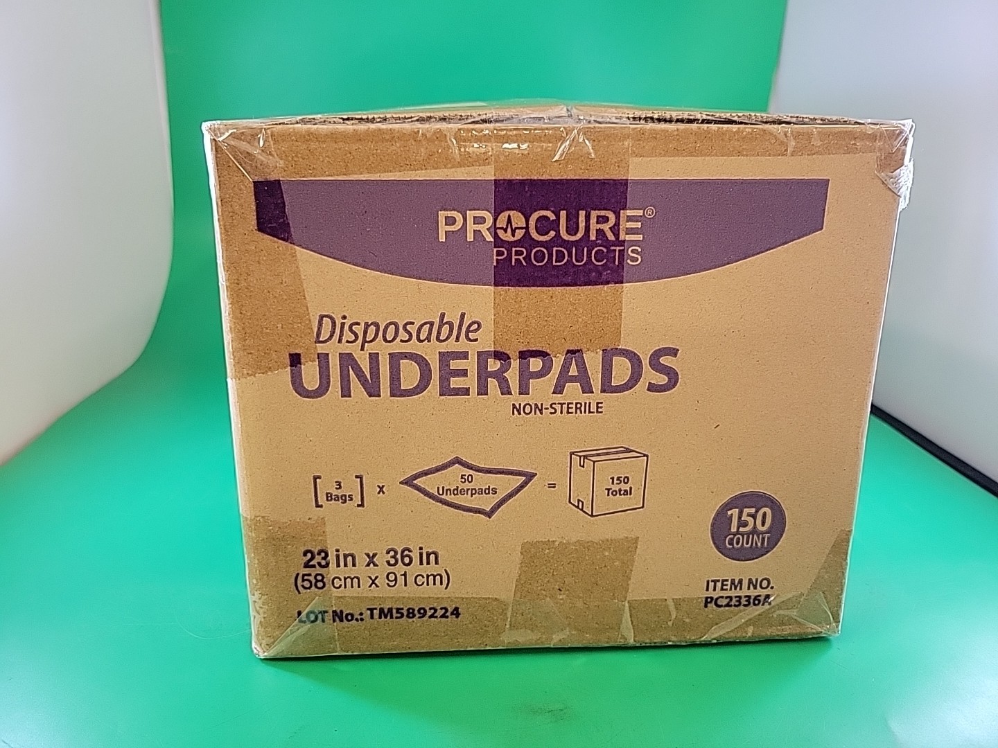 PROCURE PRODUCTS DISPOSABLE UNDERPADS 148 count 23" X 36'' open box 2 missing