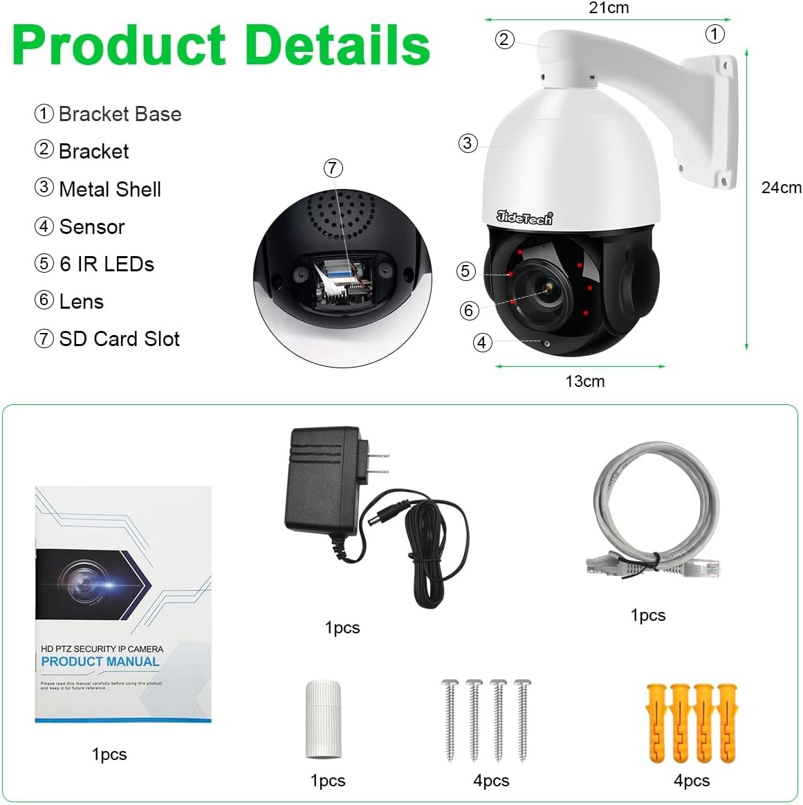 5MP PTZ Security Camera Outdoor 20X Optical Zoom PoE IP Camera Auto Tracking