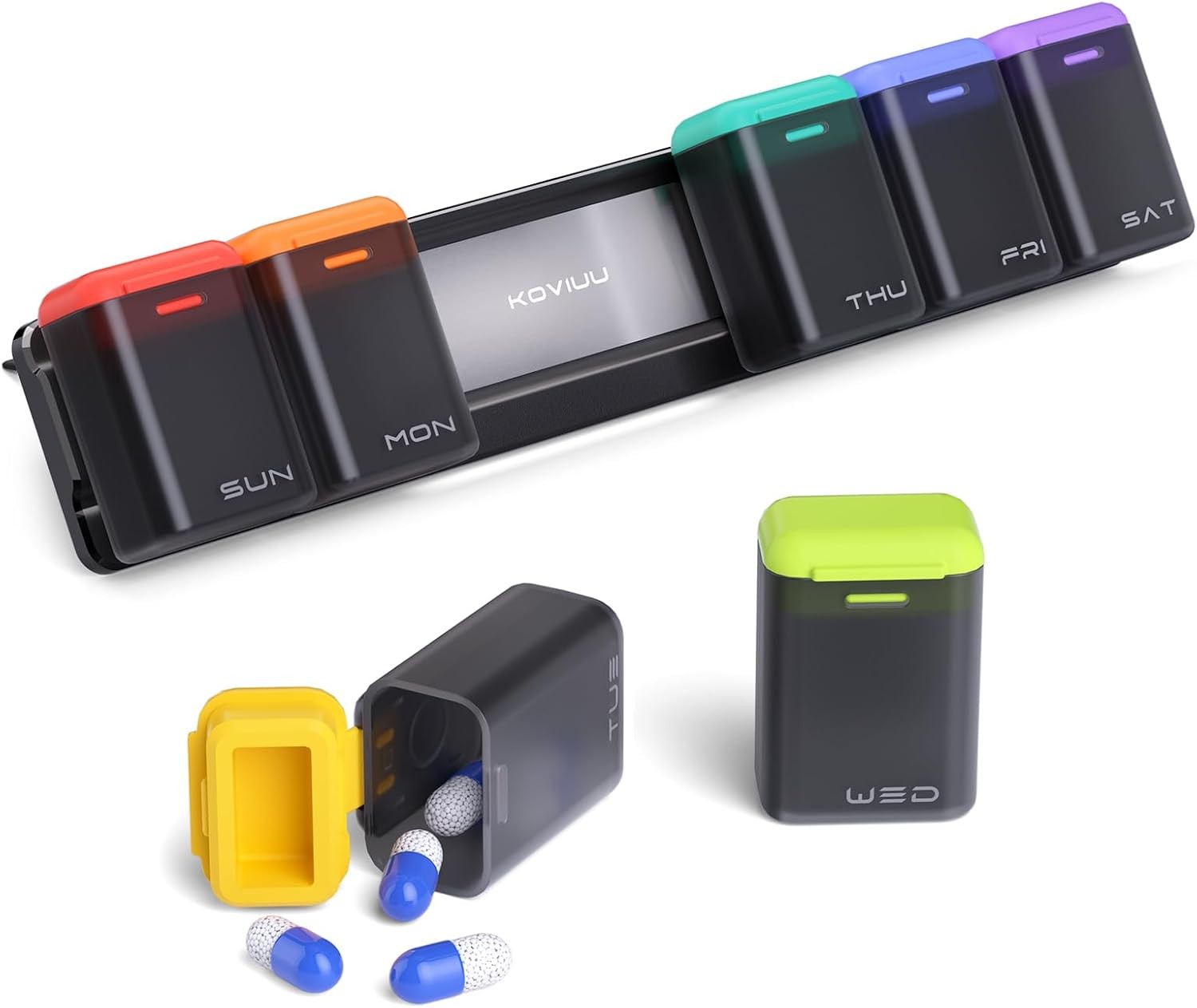Weekly Pill Organizer Magnetic, Removable Pill Box 7 Day 1 Time a Day, Large Tra