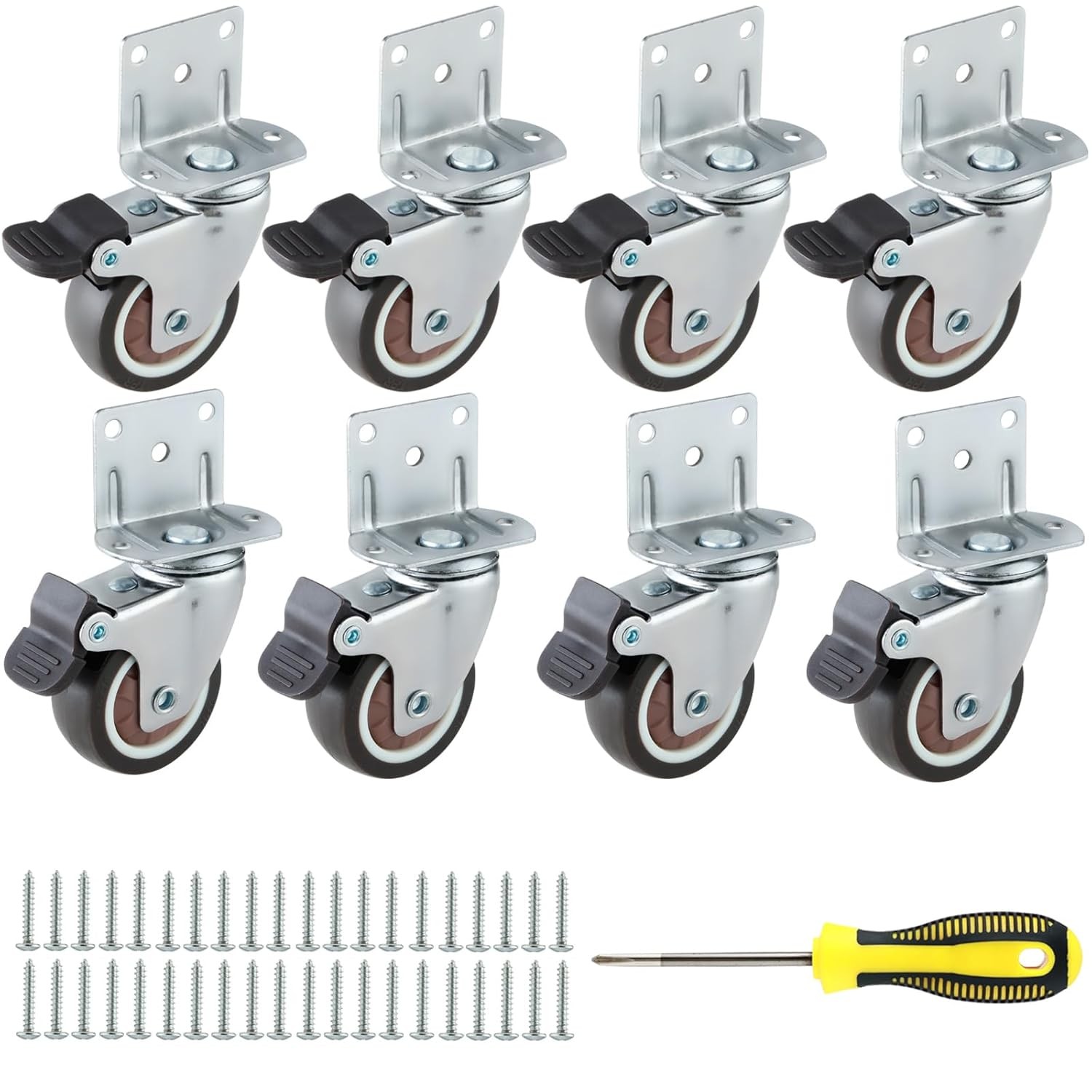 1 Inch Side Mount Caster Wheels Set of 8 L-Shaped Rubber Small Locking Swivel...