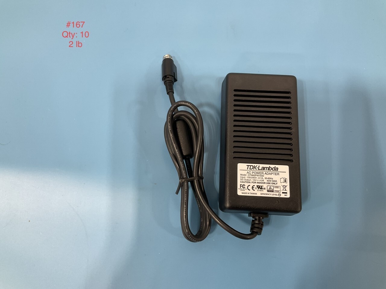 TDK LAMBDA POWER ADAPTER OUTPUT 15V 4.0A MODEL DTM65PW150D