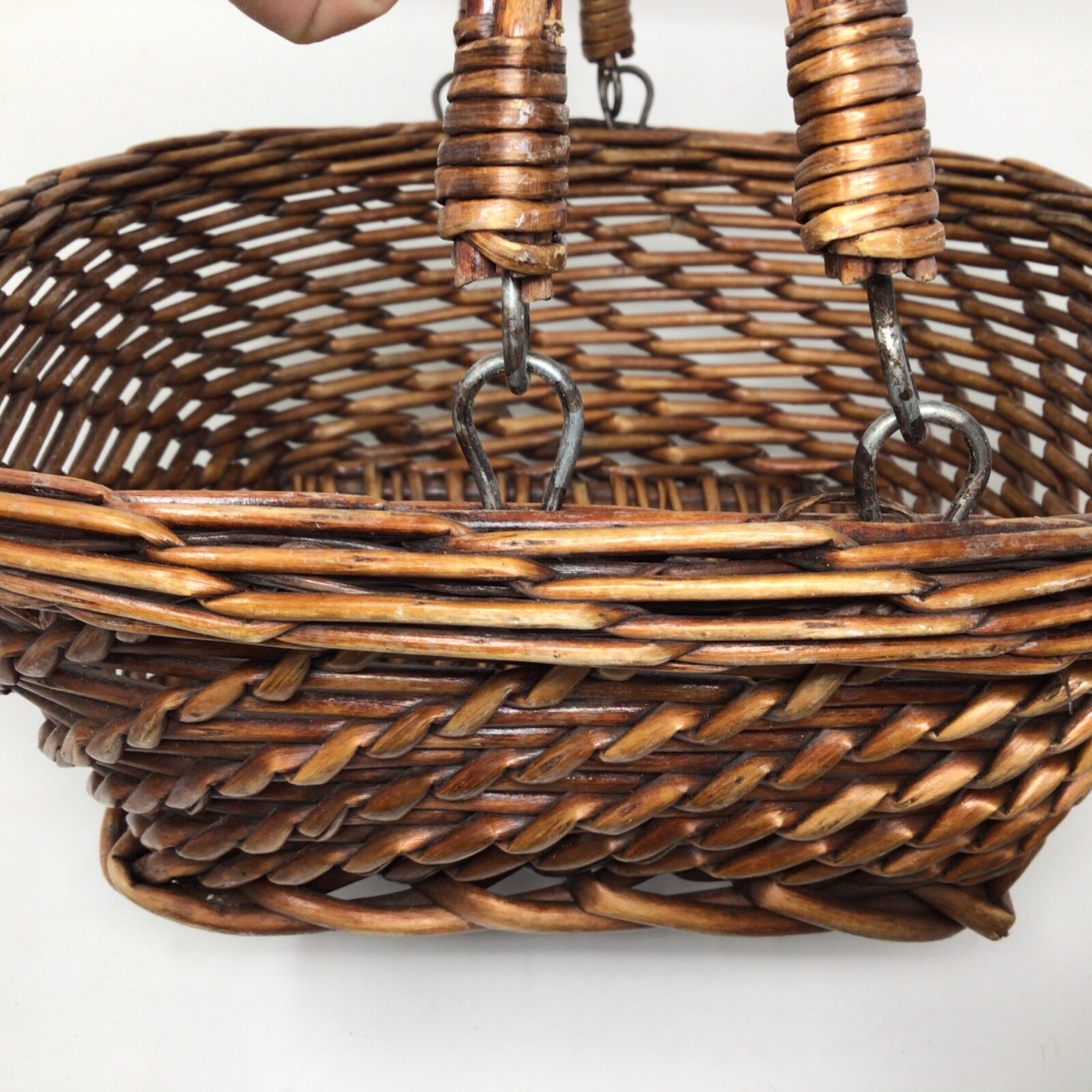 2 Handled Wicker Woven Basket BOHO Brown Square Base 12"