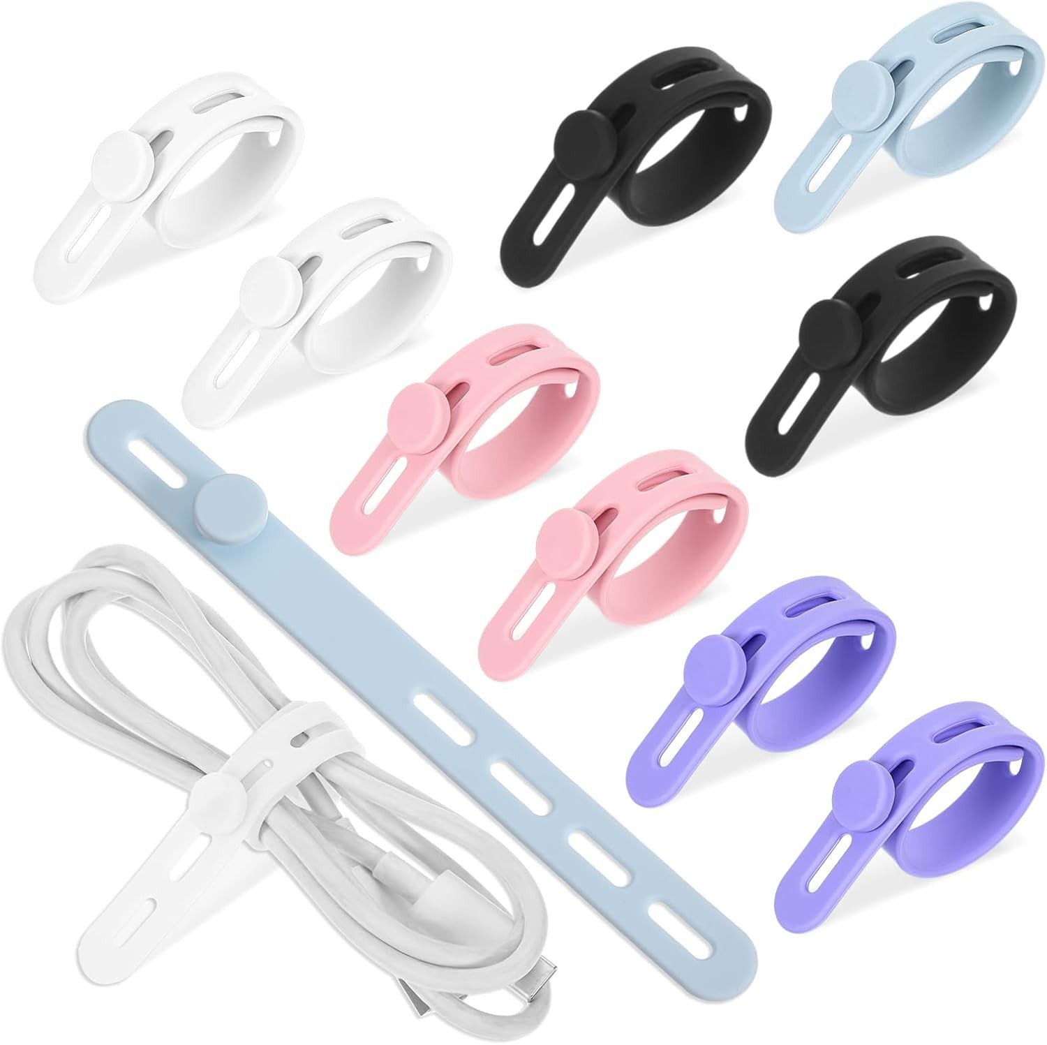 10 PCS Silicone Cable Ties, Washable Charging Cord Organizer, Reusable Cable Tie