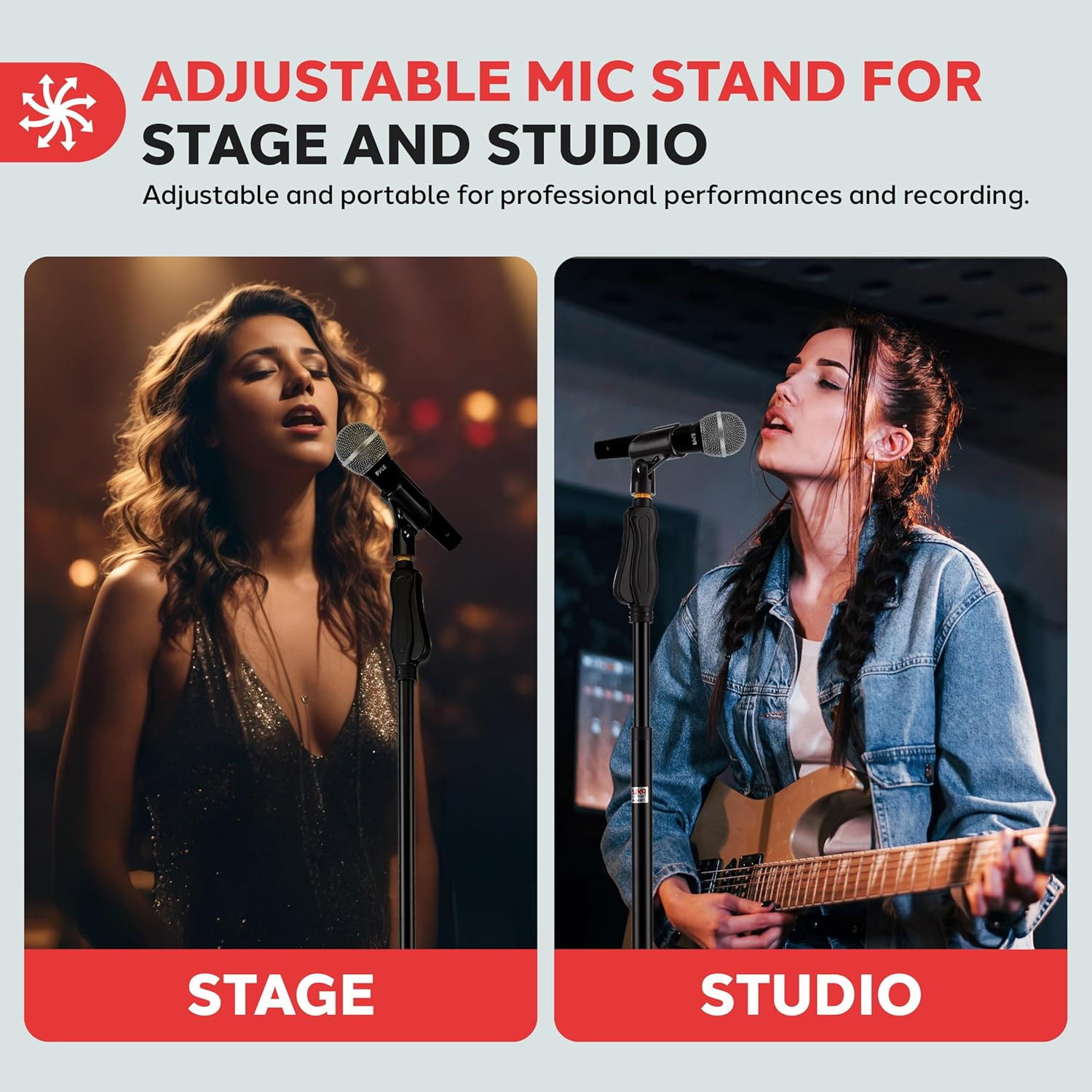 Universal Microphone Stand - M-6 Mic Mount Holder and Height Adjustable from 27.