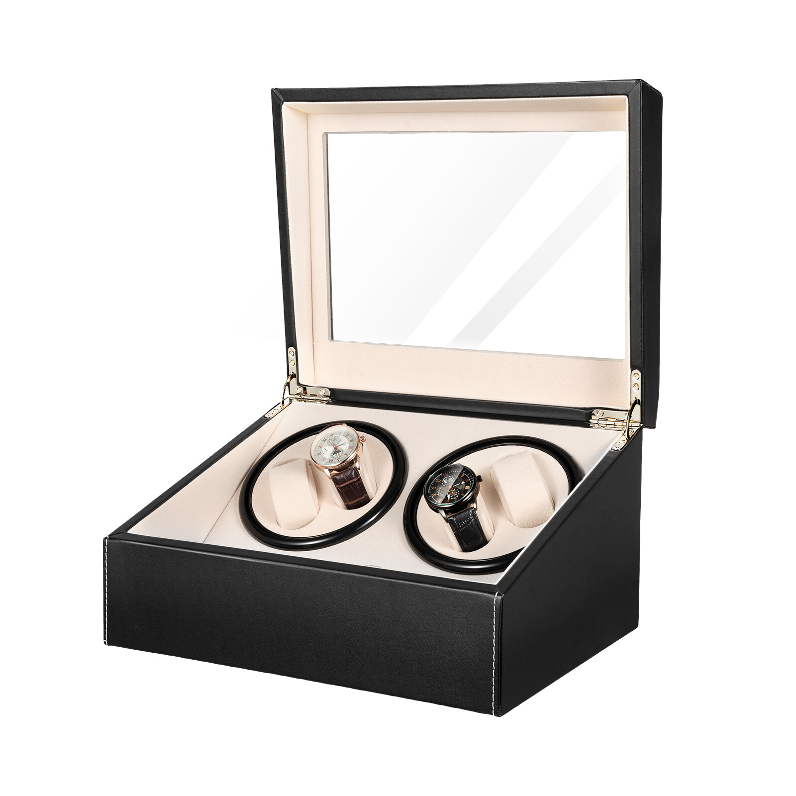 4+6 Automatic Rotation Watch Winder Leather Storage Case Display Box For Gift US