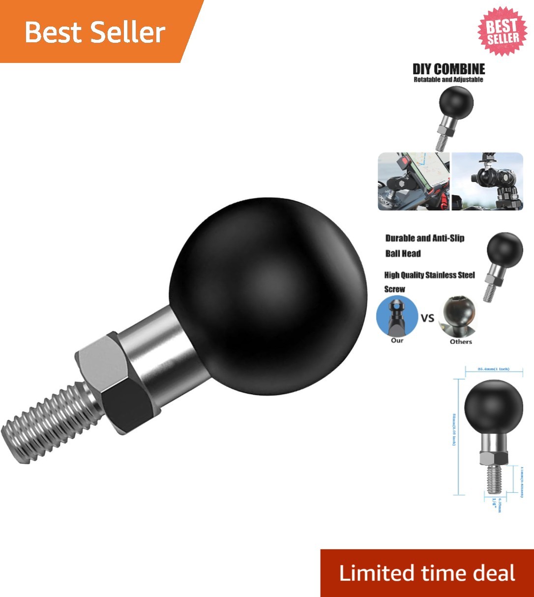 Precision CNC 1 Inch Ball Adapter - Easy Install Stainless Steel for RAM Mounts