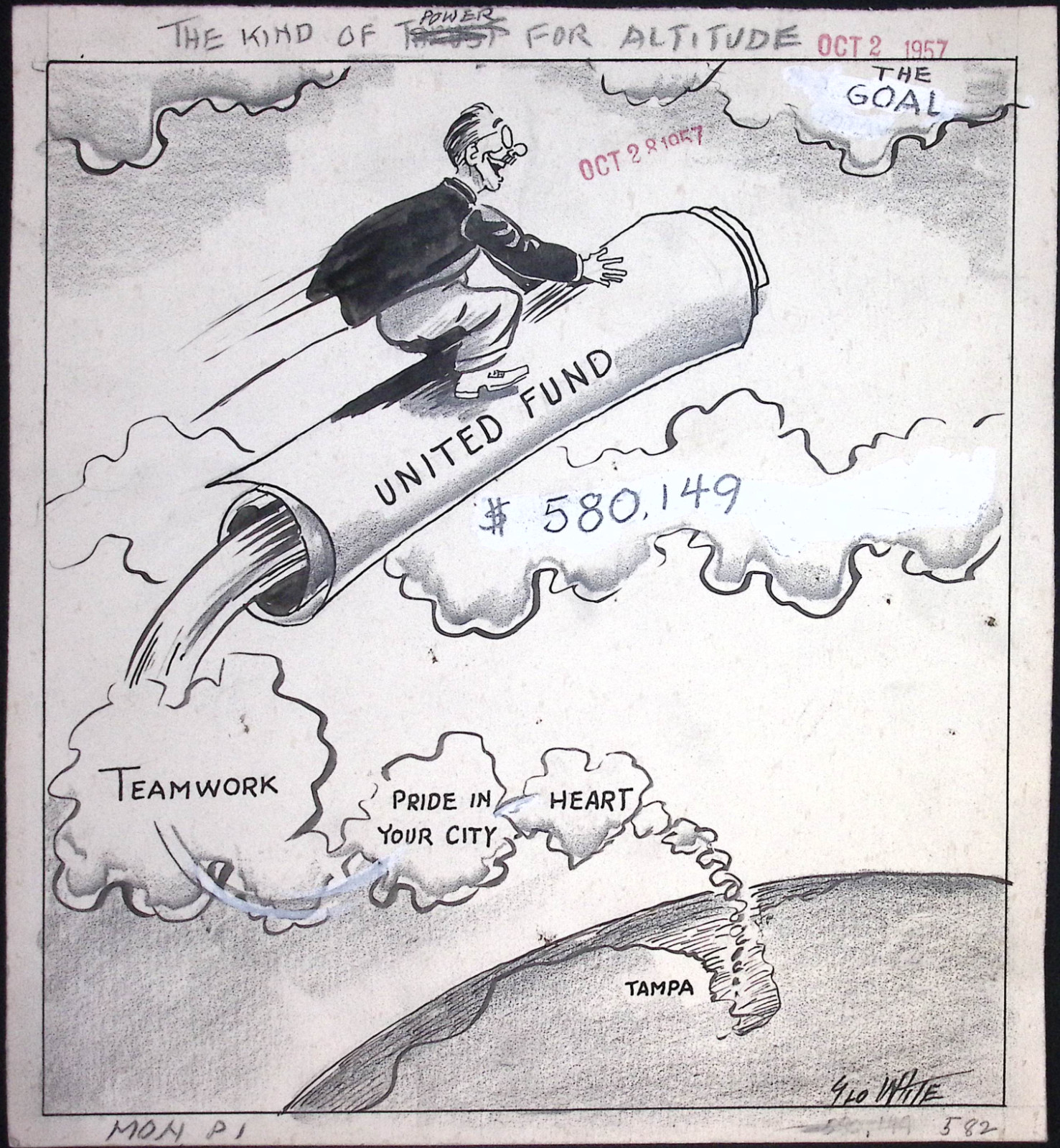 Tampa United Fund Drives Skyrockets George White Tampa Tribune Original Drawing