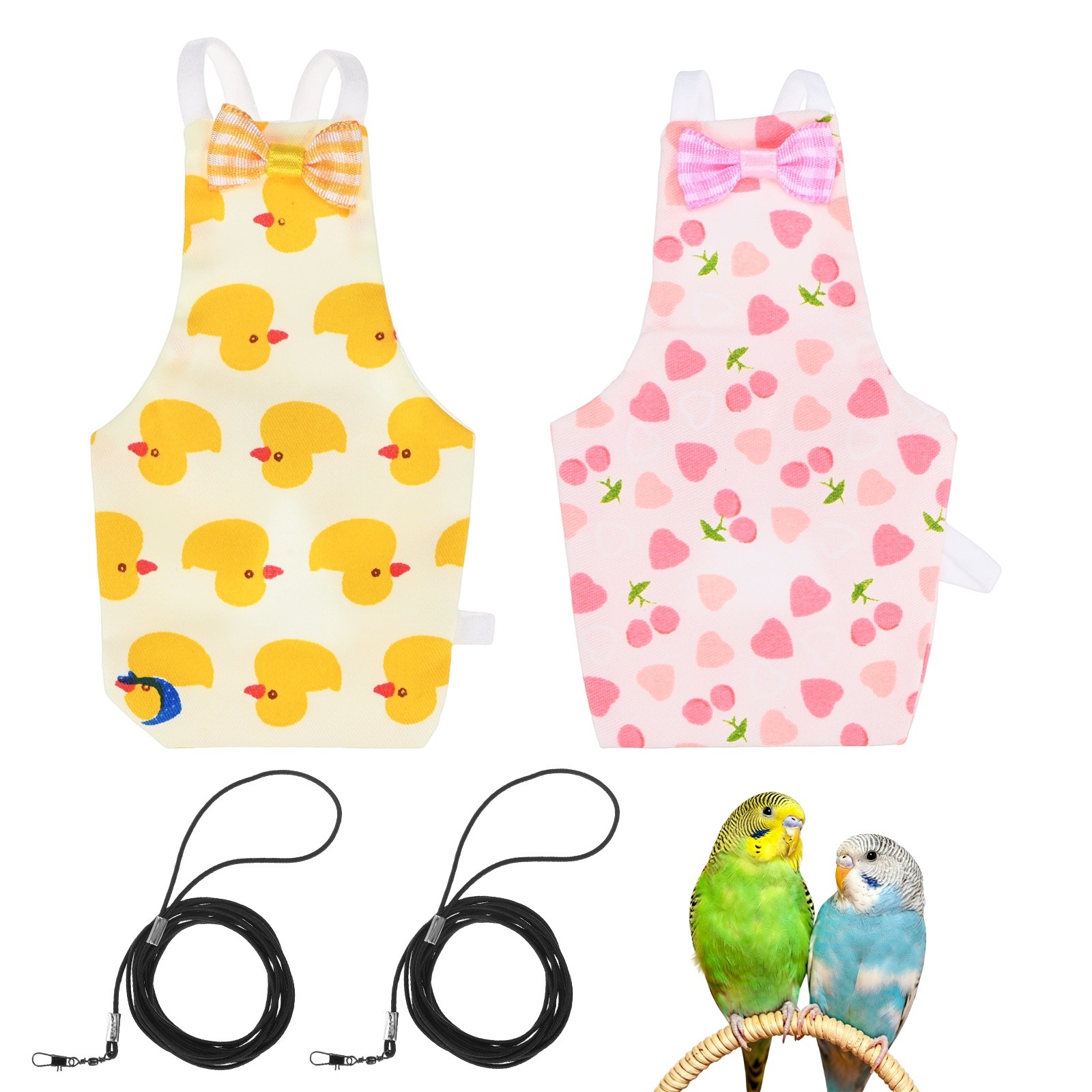 1-Set Bird Diapers with 6.6 ft Leash Reusable Pet Parrot Nappy [Pink/Yellow, L]