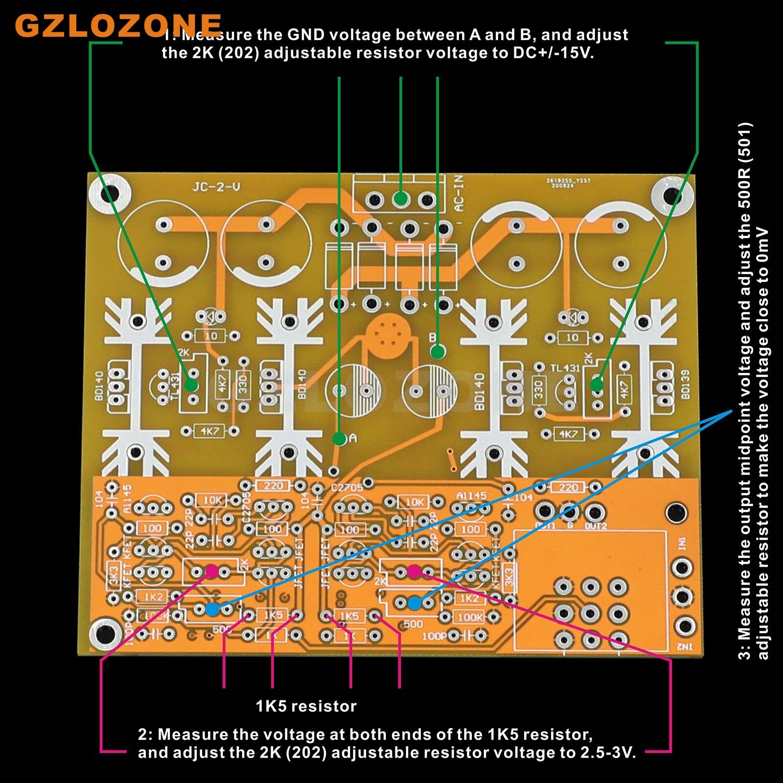 JC-2 Class A Fully Symmetrical FET CPI Parallel Power Supply Pramplifier PCB