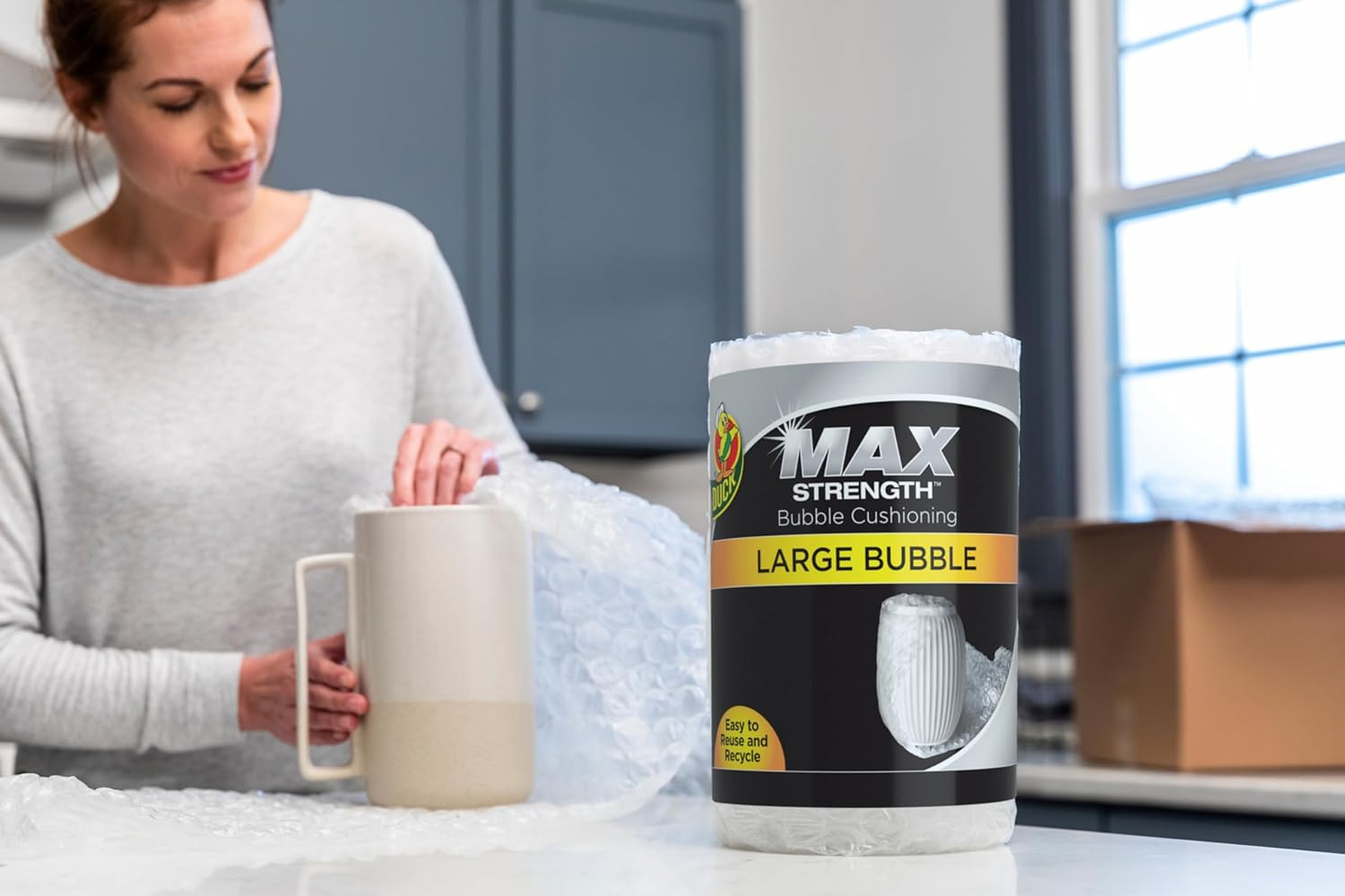 Duck Max Strength Bubble Cushioning Wrap for Moving & Shipping, 15 FT, Large Bub