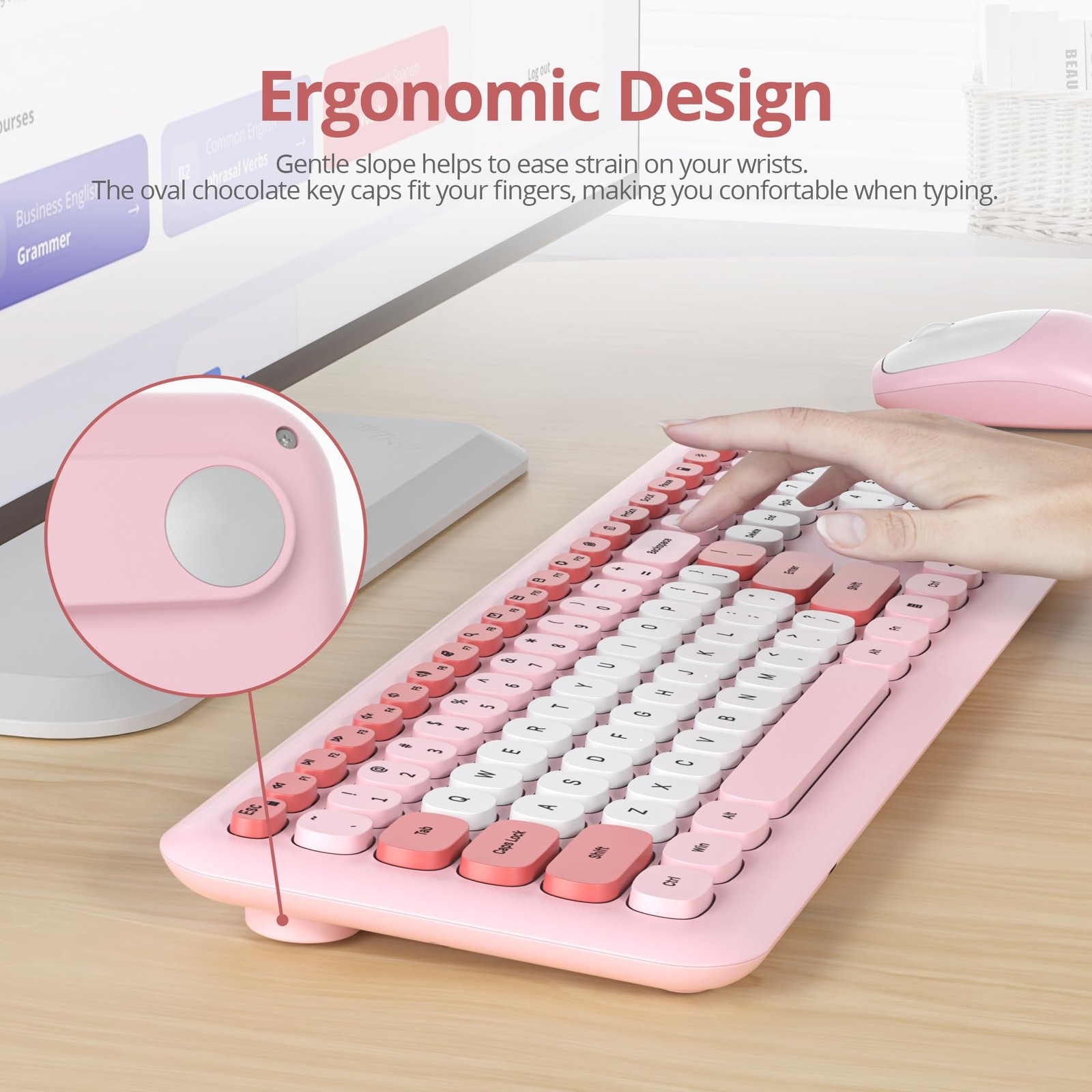 iRoboosta Pink Colorful Wireless Keyboard and Mouse Combo Set, Gradient