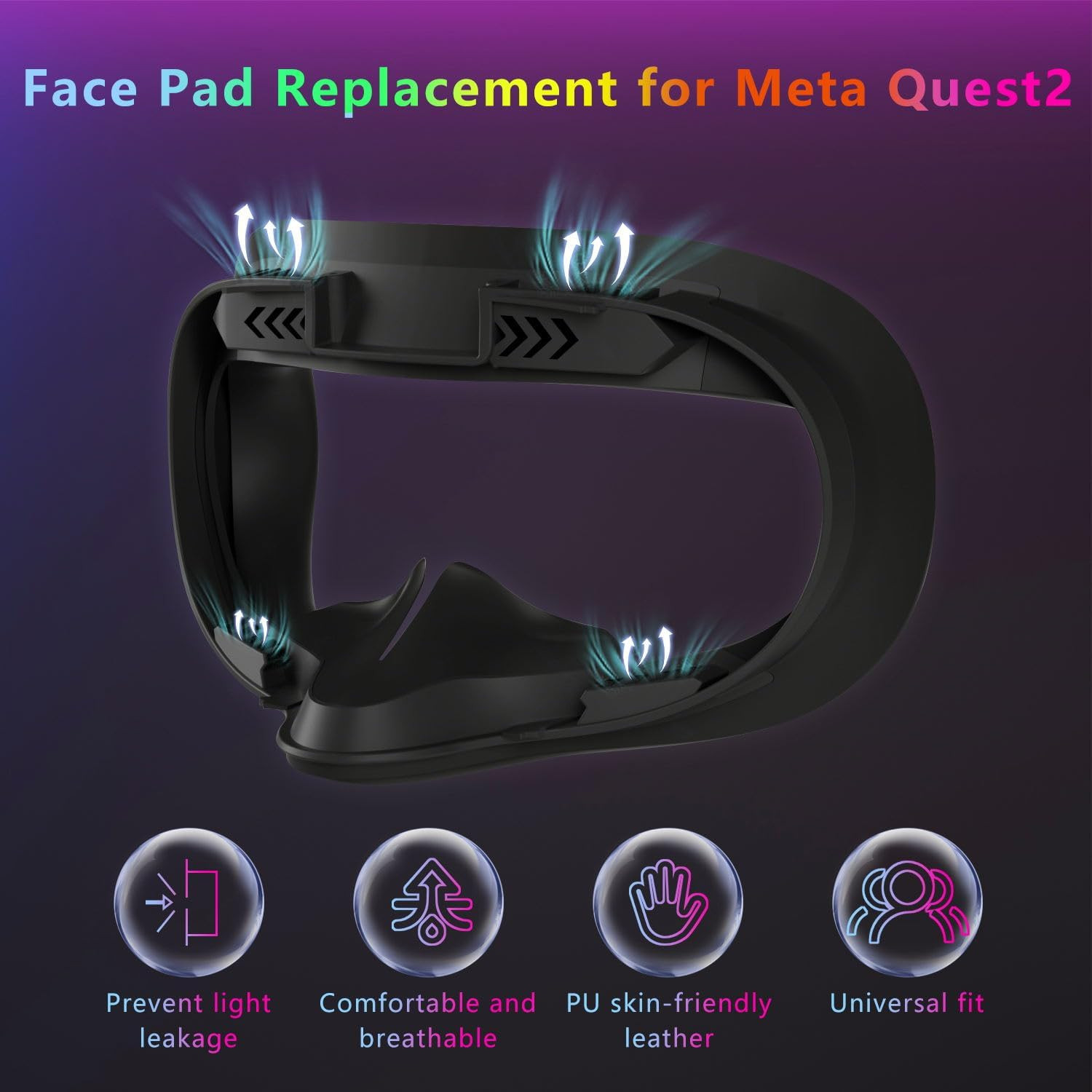 Saqico Face Pad Replacement for Oculus Quest 2 - Comfortable PU Leather & Memory