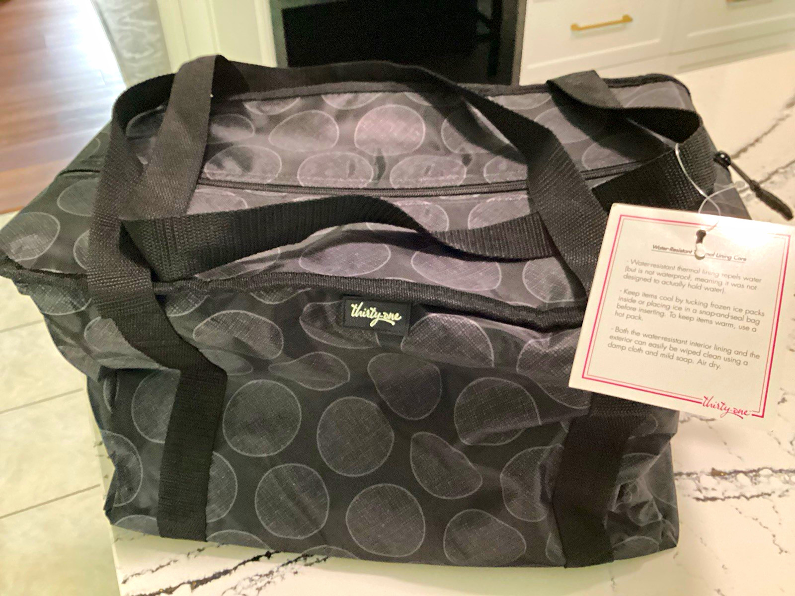 Thirty-One Insulated Thermal Tote Cooler Bag 10 qt Gray Polka Dot Polyester