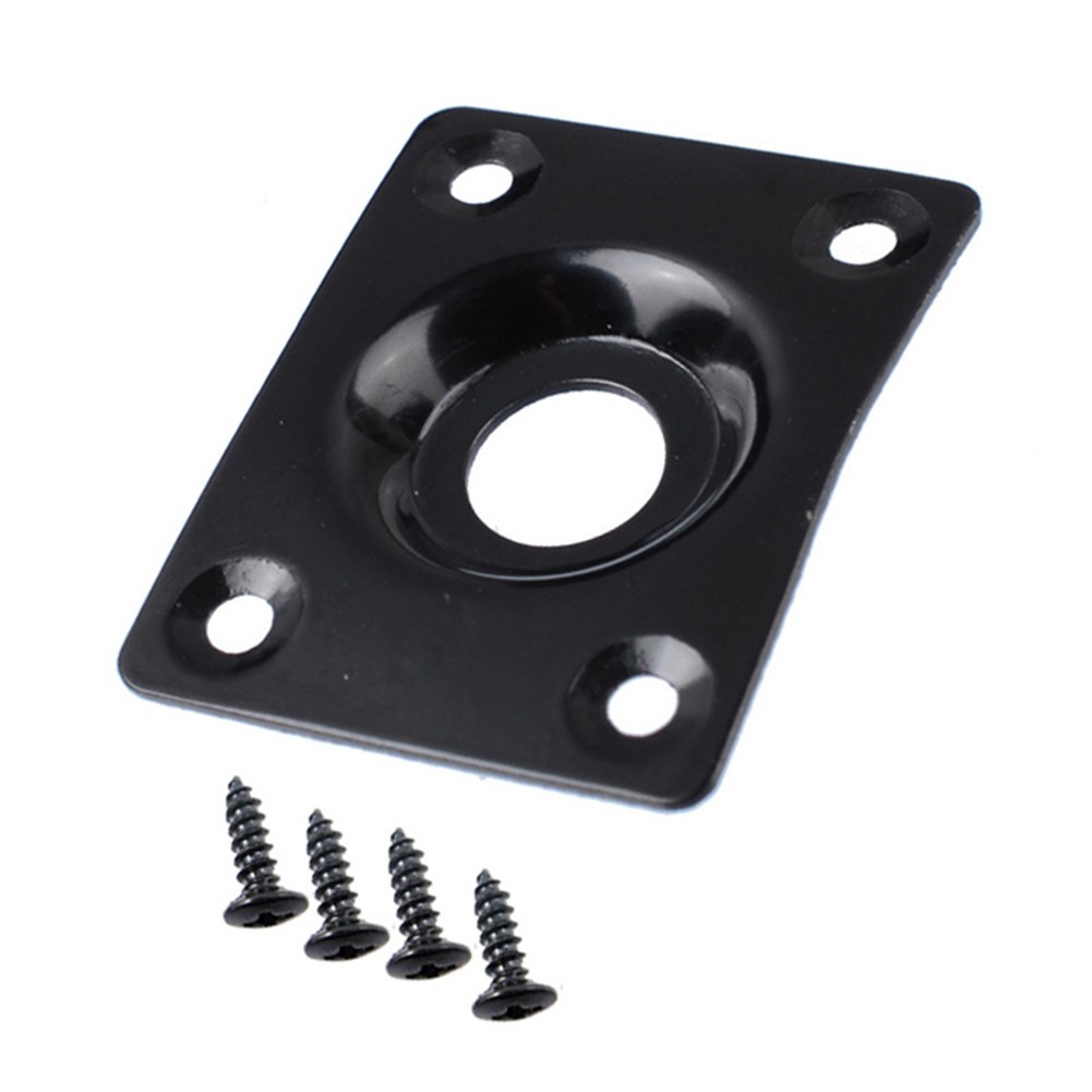 Black Guitar Output Metal Jack Plate Square W/ Screws for Electric Bass Guitar a