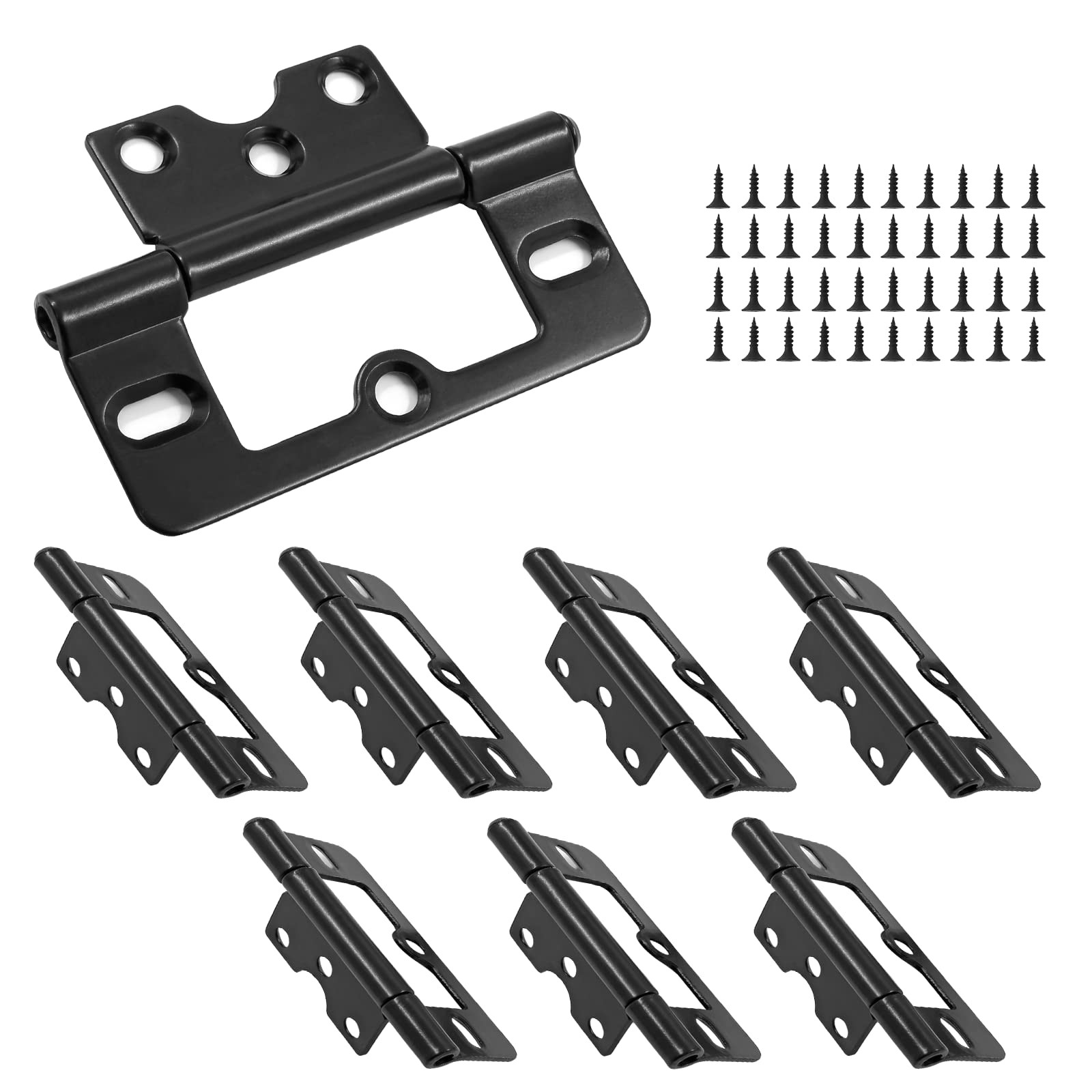 8Pcs 3Inch Black Non-Mortise Door Hinges Modern Iron Flat Cabinet Hinges for ...