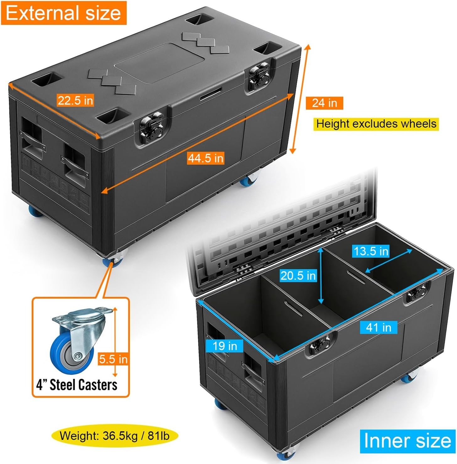 Sound Town Heavy-Duty ATA Utility Storage Cable Trunk Road Case with 4" Casters
