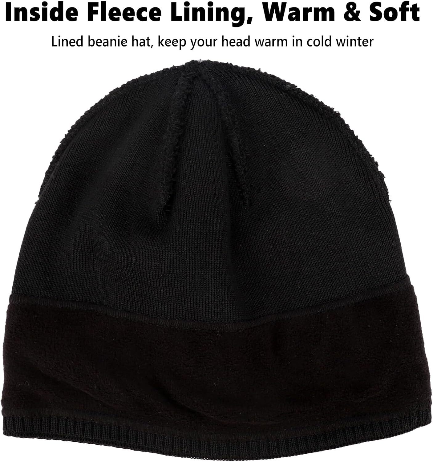 Oversize XXL Beanie Hat for Big Heads 23.6"-25.6", Large XX-Large, Black