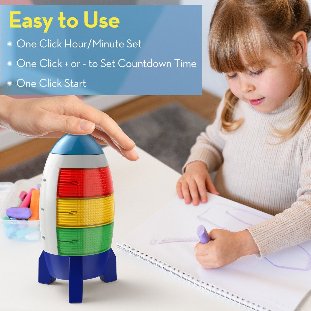 Rocket Countdown Timer for Kids – 24H Visual Alarm with Lights & Memory