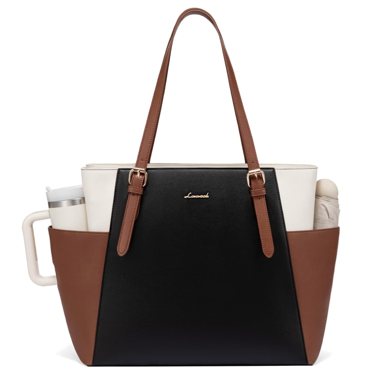 Laptop Tote Bag for With Large Cup Holder, Leather Work Tote Bag for ,15.6 In...