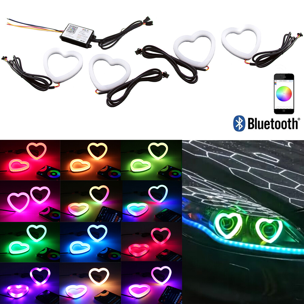 Heart-Shaped Headlight LED SRGB Dynamic Angel Eyes Halo Ring Turn Signals Light