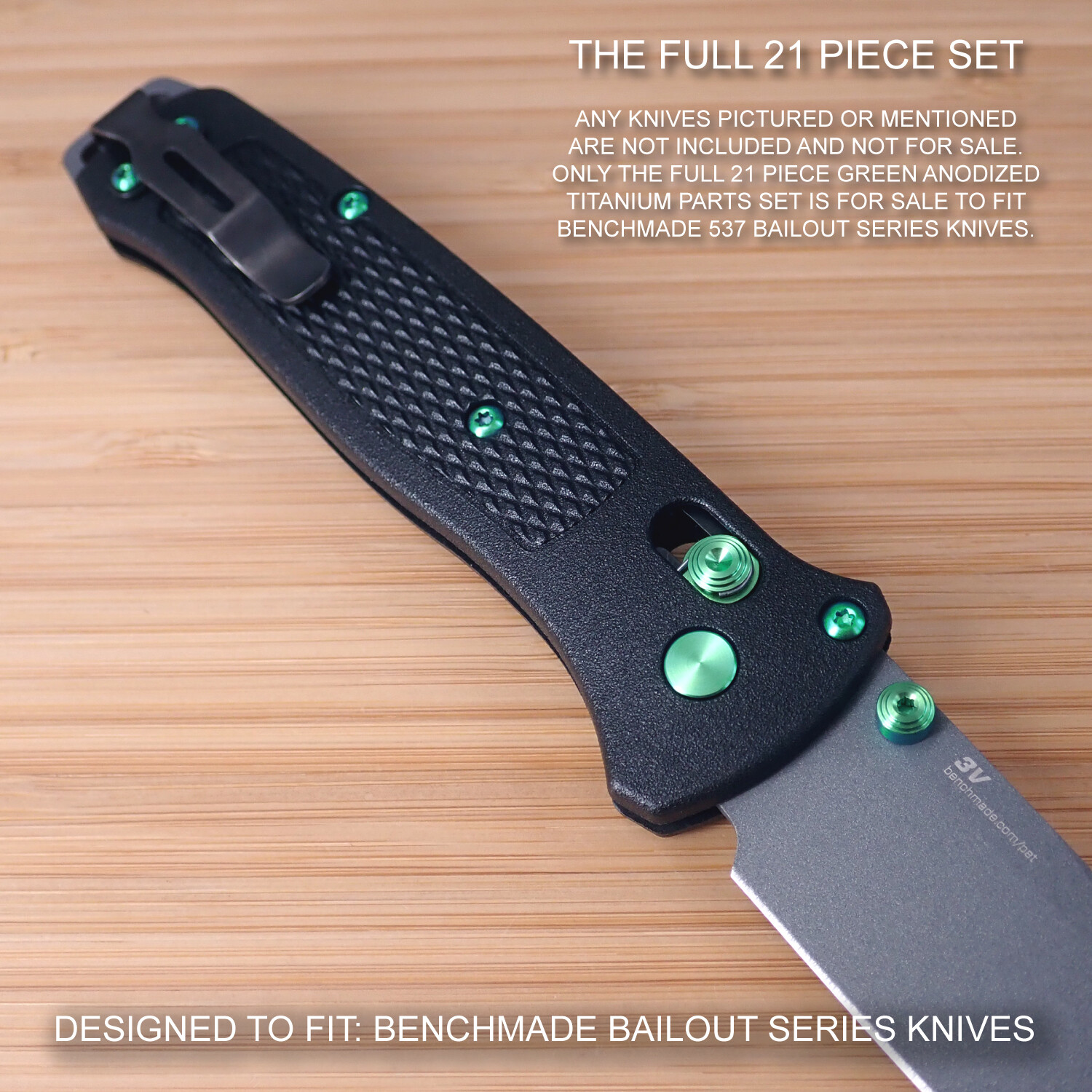 Benchmade 537 BAILOUT 21pc GREEN Titanium Screw Pivot Standoff Pin ThumbStud Set