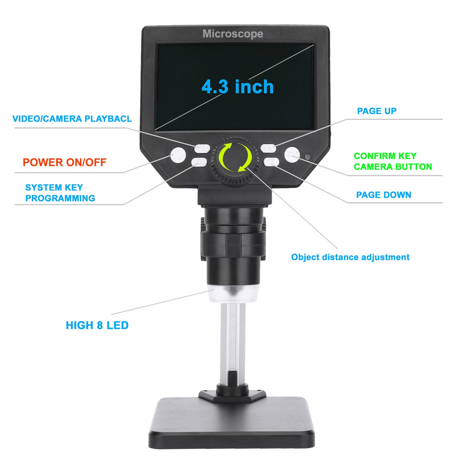 G1000 Digital Electron Microscope 4.3 Inch Large Base LCD Display 10MP ERQQ
