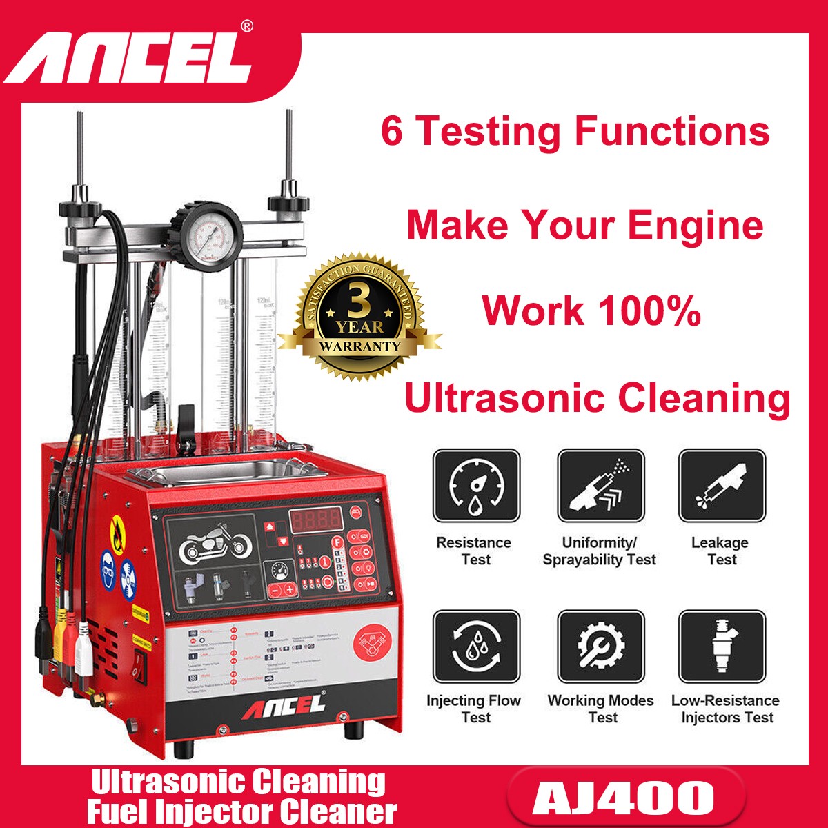 Motorcycle 4 Cylinder Fuel Injector Cleaner Tester Cleaning Heating Machine Tool
