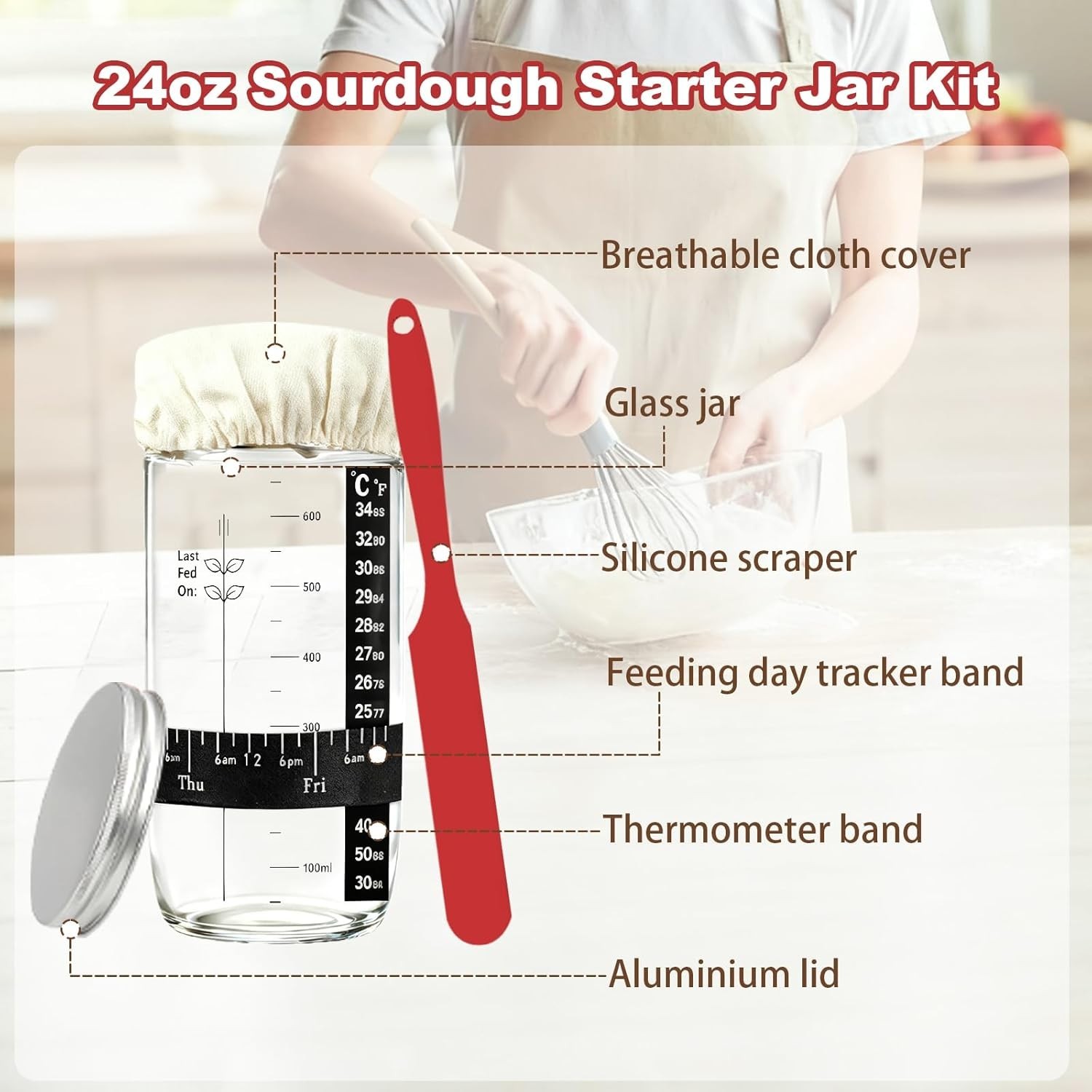 Sourdough Starter Essentials Kit: Complete Set with Warmer & High-Quality Tools