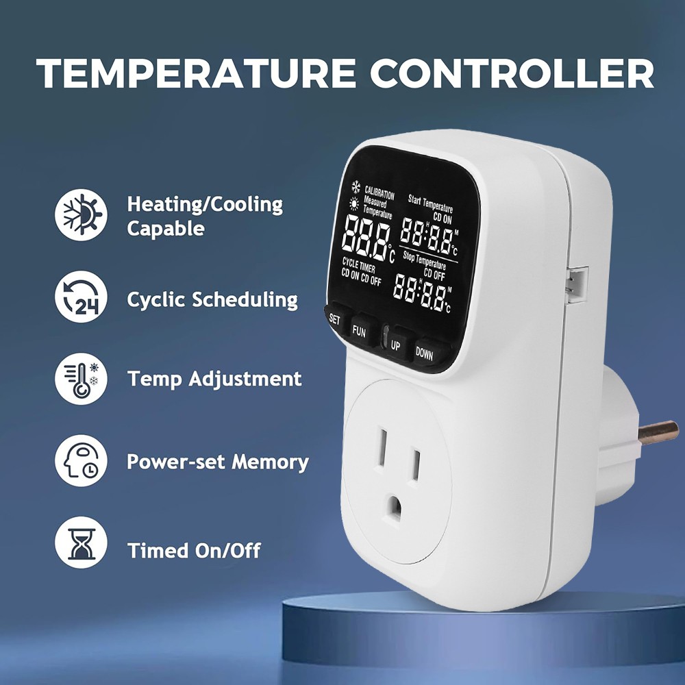 Digital Thermostat Outlet Plug Temperature Controller Heating Cooling with Probe