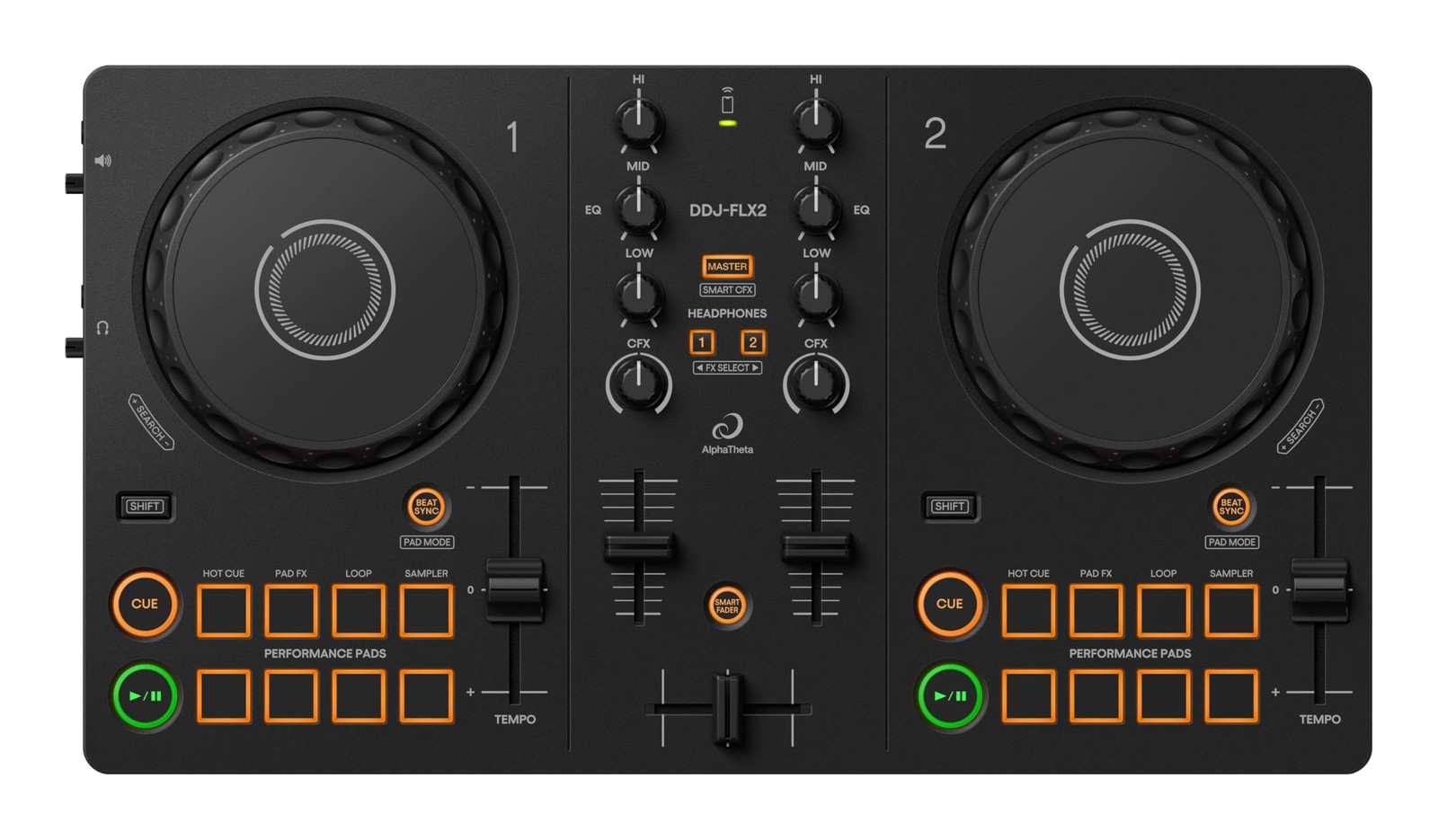 AlphaTheta DDJ-FLX2 Beginner DJ Controller for Phone, Tablet & PC Black
