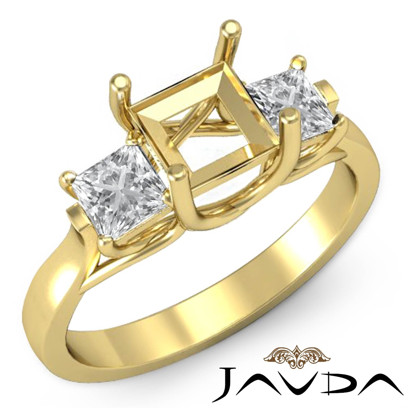 Trellis 3 Stone Princess Semi Mount Diamond Engagement Ring 18k Yellow Gold 0.6C