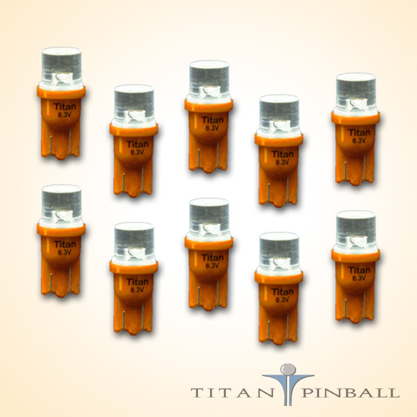 (10 Pack) - 6.3 Volt LED Bulb Flat Top 555 Base (T10) Pinball - ORANGE