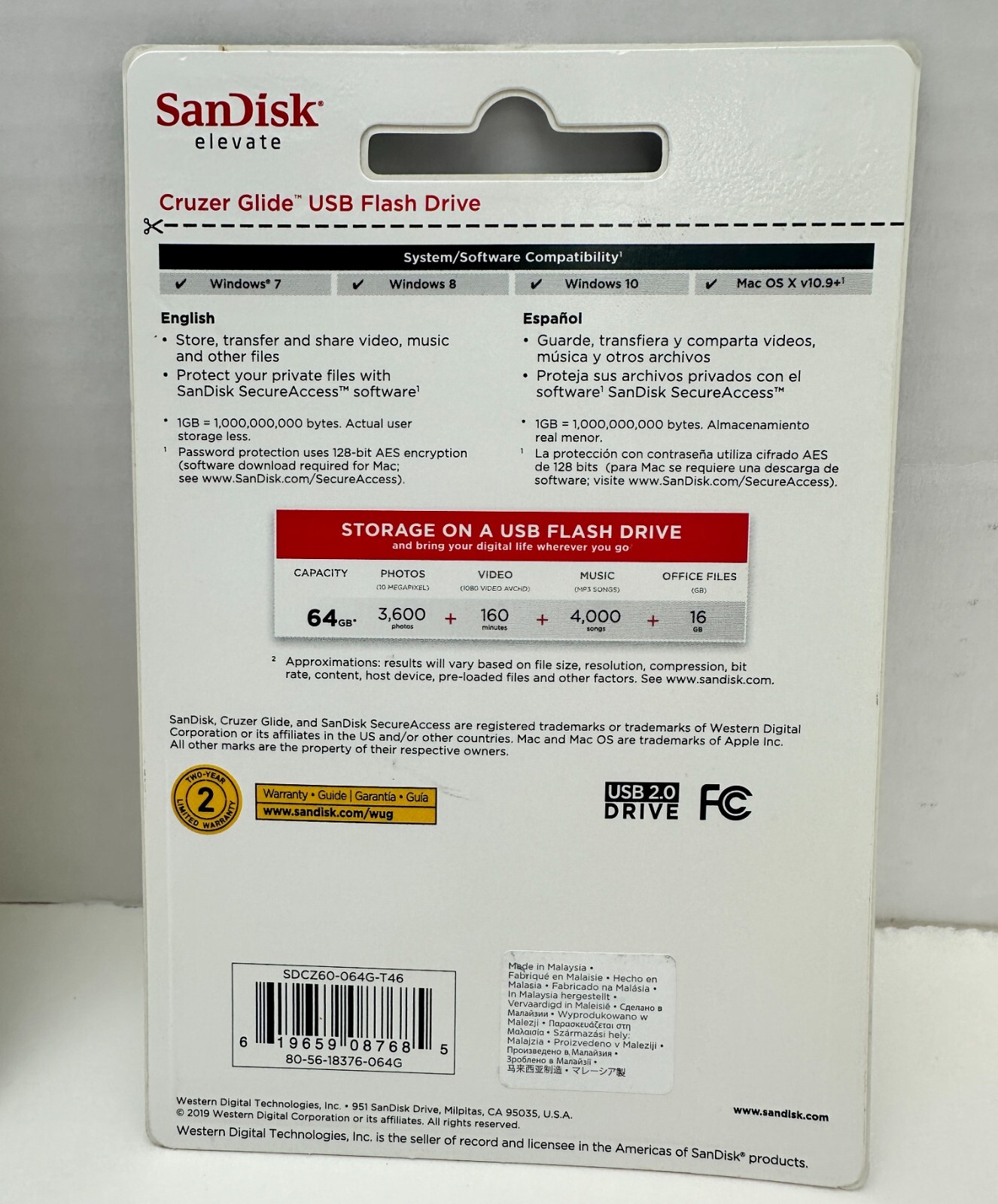 x2 SanDisk USB Flash Drive 64gb Cruzer Glide USB 2.0
