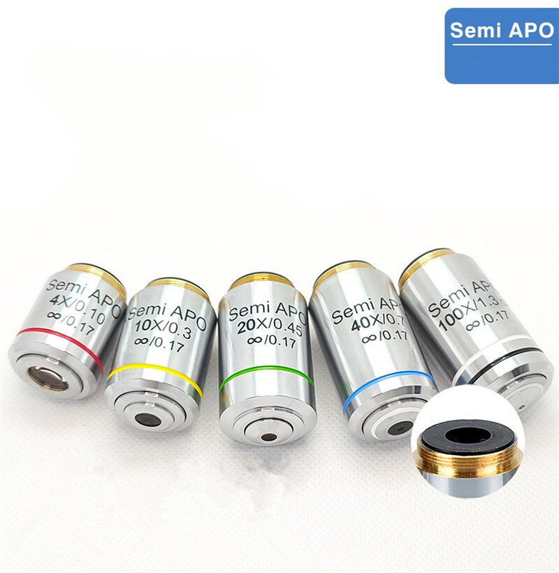 Flat Field Semi-achromatic Infinite Objective Lens f Biologic Microscope 4X-100X