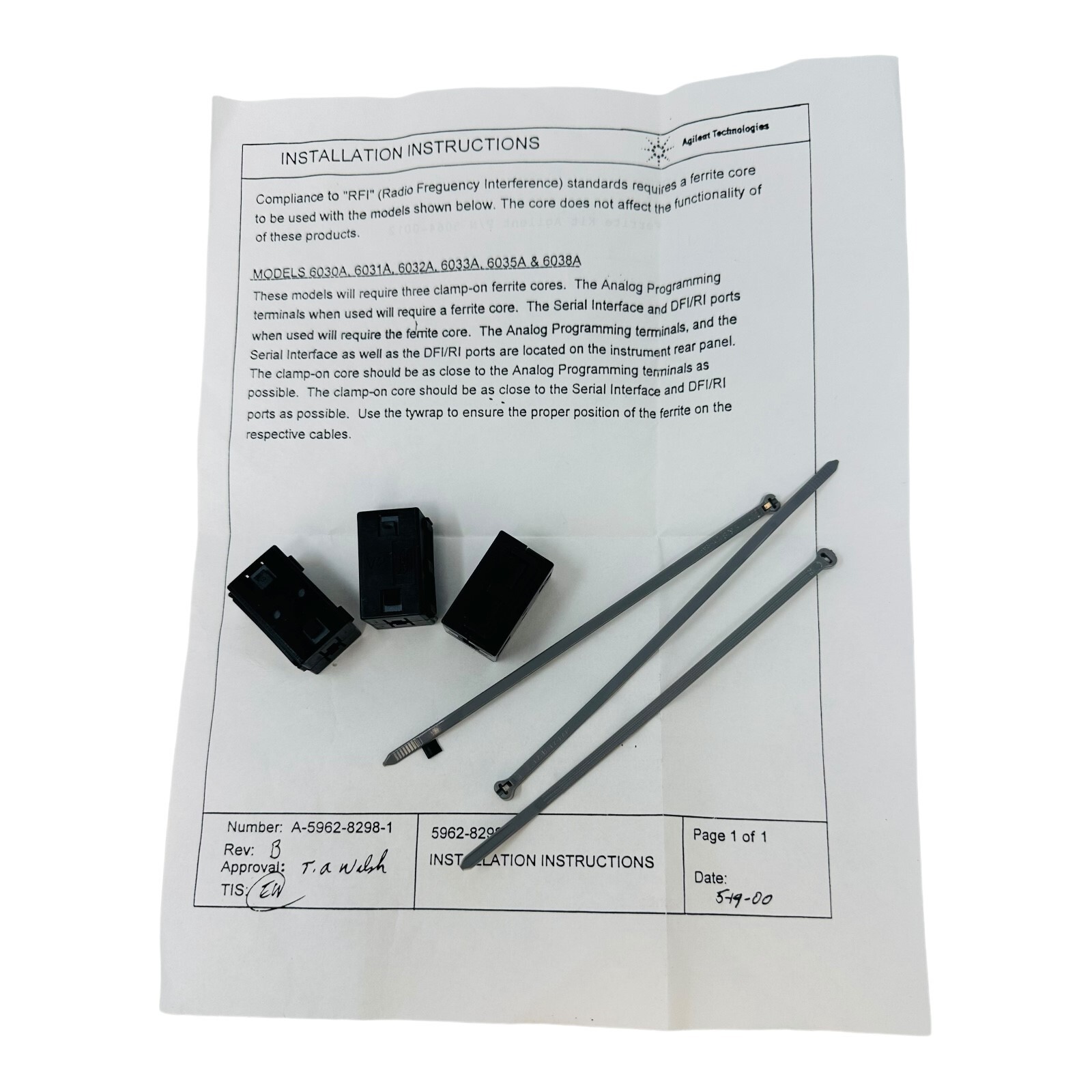 AGILENT 5962-8298 (3) CLAMP-ON FERRITE CORE KIT NEW/NOS