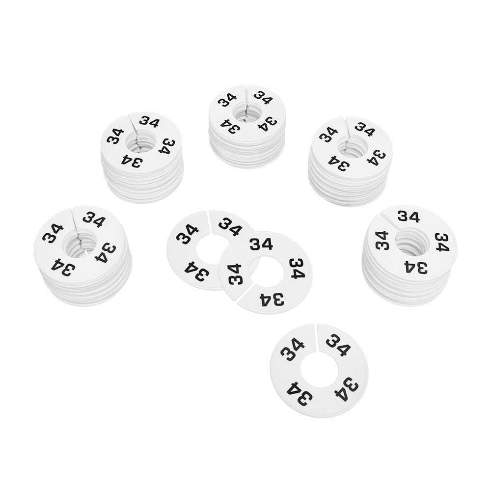 10 PC 3-1/2" Clothing Rack Size 34 Dividers Hangers White Plastic Round
