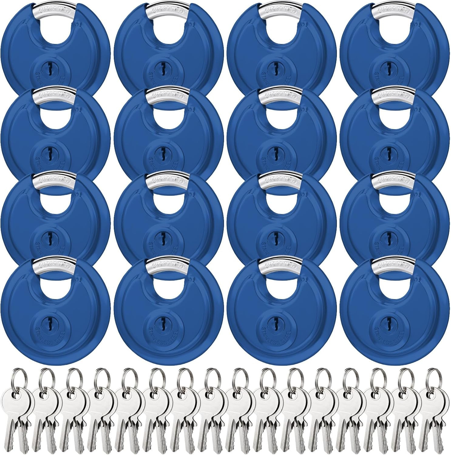 16 Pack Padlocks Keyed Alike, Stainless Steel 2-3/4 Wide, 3/8 Shackle Disc Locks