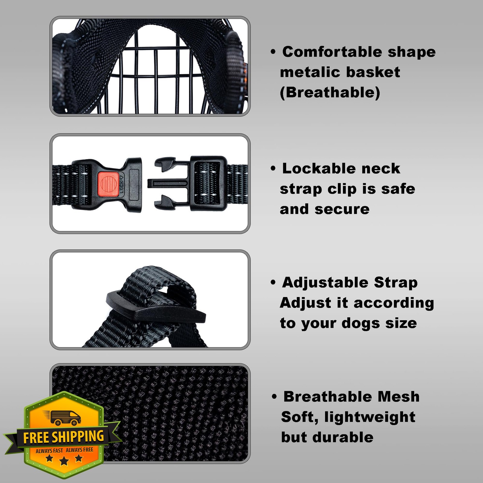 OOPSDOGGY Metal Dog Muzzle Large Rottweiler Black